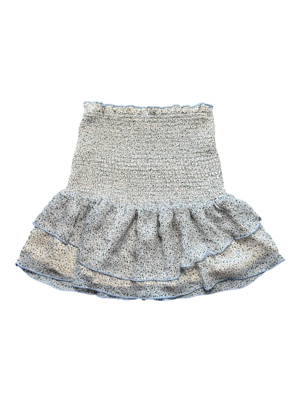 Storia Light Blue Floral Smocked Ruffle Mini Skirt Size S - Like New Lightweight